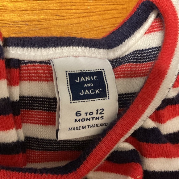 Janie And Jack Baby Girls Sz 6-12 Month Red White Blue Striped Knit Ruffle Dress - Picture 3 of 8